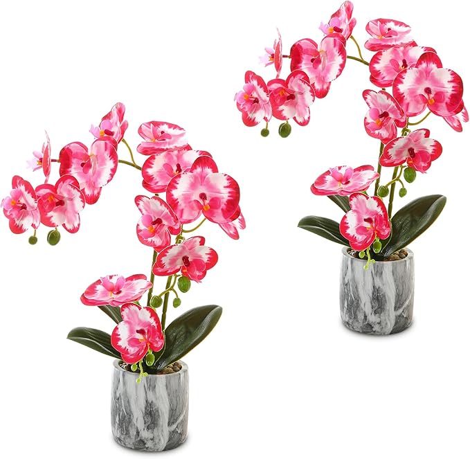 Red Pink Fake Orchids Flowers in Pot Bendable Faux Orchids Artificial Flowers Washable Silk Orchid Phalaenopsis Decor for Home Wedding Table Centerpiece Bathroom Office
