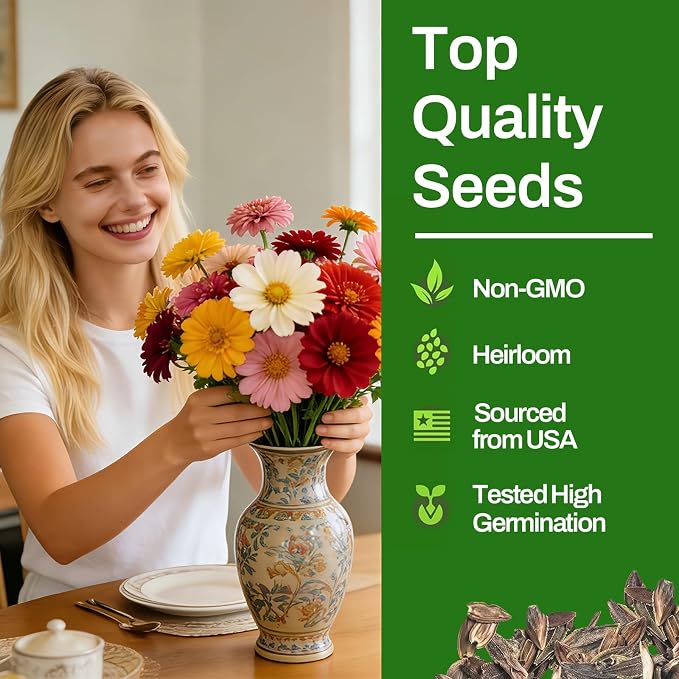 LUOJIBIE Zinnia Seeds, 6500+ Bulk Pack Mixed Colors Large Blooms Seeds, California Giant Zinnia Seeds for 2026, High Germination Non-GMO, Wildflower Seeds for Planting Indoor Outdoor, Open Pollinated