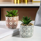 Artificial Plants Succulent Flowers in Ceramic Planter 2 Pack Small Fake Plants Potted for Home Office Desk Decor Farmhouse Living Room Bedroom Shelves Decoration