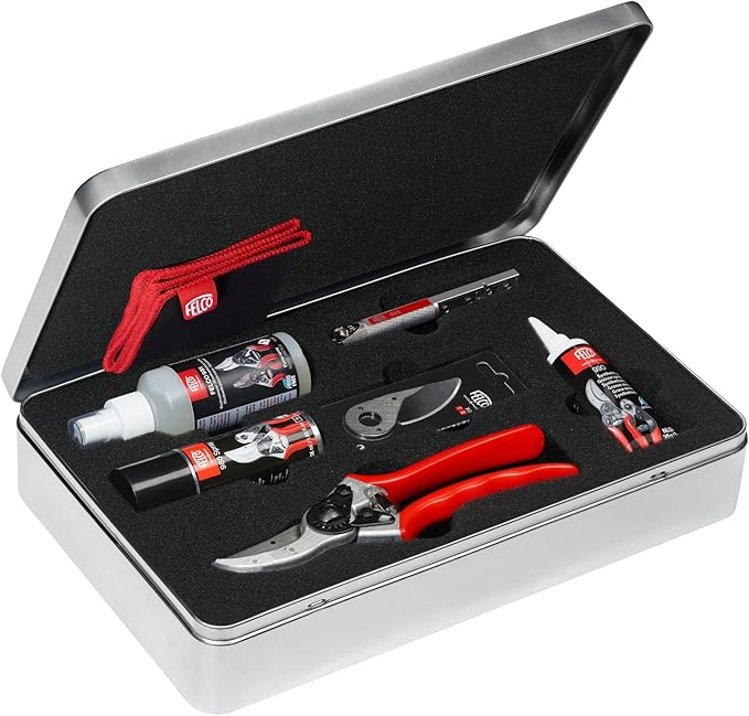 FELCO 933 Premium Pruning Kit – Includes 2, The Original Forged Aluminum Hand Pruner, Spare Blade, Sharpening Tool, Lubrication Spray & Cleaning Cloth | Swiss-Made Garden Tool Gift Set
