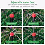 50pcs Drip Irrigation Emitters for 1/4" Irrigation Tubing,Adjustable 360 Degree Irrigation Dripper with 1/4" Barbed Coupling Fittings,Garden Drip Emitters for (4-7mm) Watering System Kit
