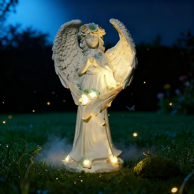 Solar Garden Statues Outdoor Decor Resin Lights Garden Angel Statues for Outside Lawn Yard Patio Balcony Art Sculptures Gifts for Mom Women
