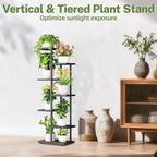 iDavosic.ly Plant Stand with Grow Light Indoor Outdoor, 6-Tier Tall Metal Flower Shelf for Heavy-Duty Large Planters, Corner Orchid Display Rack for Living Room Balcony Patio Porch, Modern Black