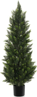 Outdoor Artificial Cedar Topiary Tree, Faux Evergreen Shrubs for Front Porch Decor, Lifelike Fake Bushes Plants for Home Living Room Front Door Decor (1, 4ft)