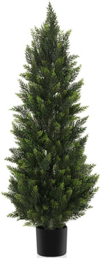 Outdoor Artificial Cedar Topiary Tree, Faux Evergreen Shrubs for Front Porch Decor, Lifelike Fake Bushes Plants for Home Living Room Front Door Decor (1, 4ft)