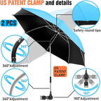 2 PACK Beach Umbrella with Clamp, 360 ° Adjustable Umbrellas for Chair, UPF50+ Umbrella for Beach Chair, Patio Chair, Wheelchair, Camping Chair, Golf Carts (Chair Not Included)