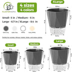 5 Pack Self Watering Pots for Indoor Plants, 5/6.7/8.4 in Self Watering Planters African Violet Self Watering Clear Pots for Plants Herb Orchid Flower Houseplant Pots, Dark Grey