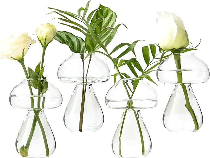 Mushroom Glass Planter, Plant Propagation Station, Cute Mushroom Vase, Clear Glass Terrarium Jar Propagation Vase for Indoor Plants Home Decor, Gifts for Plant Lovers (4)