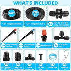 234FT Drip Irrigation System - Garden Watering System with Adjustable Three Spray Patterns with 1/2" Main Tube and 1/4" PE Distribution Tubing for Plants in Gardens, Raised Beds, Greenhouses, Lawns