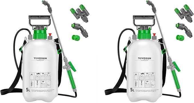 VIVOSUN 1.35 Gal/5L Pump Sprayer, Garden Water Sprayer for Plants, Weeds & Lawn Care, with 3 Nozzles, 50'' Long Hose & Pressure Relief Valve (Pack of 2)