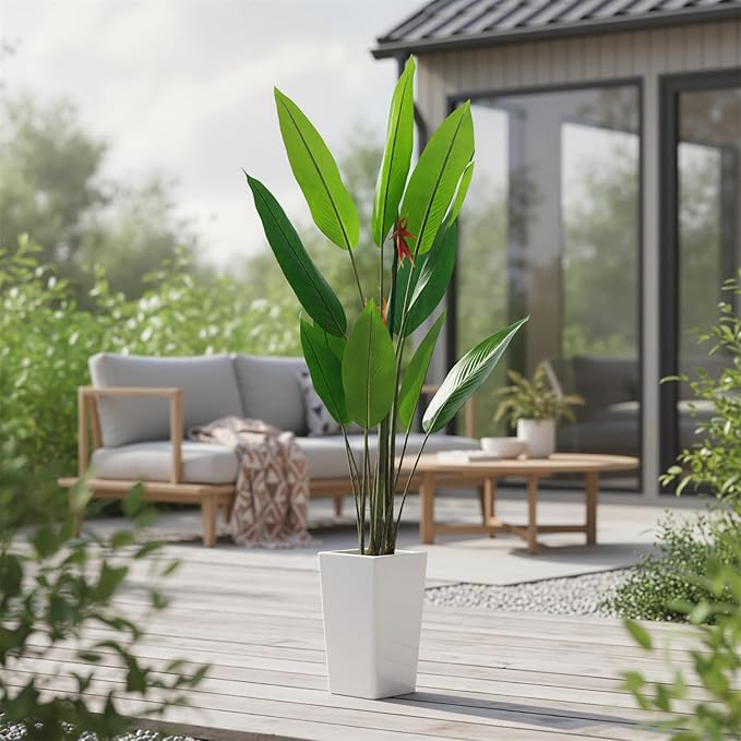 Garvee 7.7FT Artificial Bird of Paradise Plant, Faux Banana Tree in White Tall Planter, Decorative Evergreen Tropical Floor Plant for Living Room, Entryway, Porch, Office