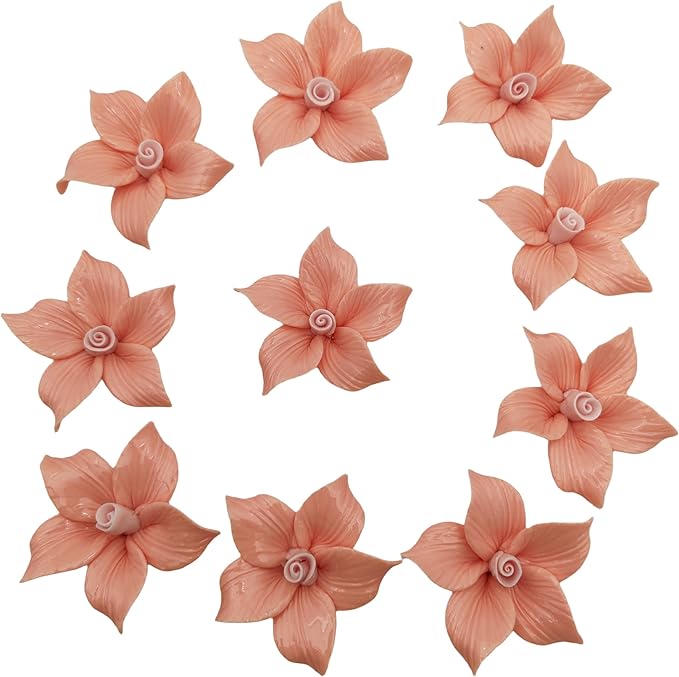 10 PCS 3D Flower Ceramic Tiles,1.6" Handmade Procelain Ceramic Flowers for Artwork,Fish Tank,Vases,Living Room, Dining Table,Office, Home Floral Decor (Single-Flowered Light Orange)