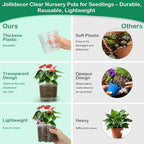 30Pcs Clear Plastic Nursery Pots with Drainage Holes and Saucers, 2.8/3.1/3.5/3.9/5.1/5.9/7.1Inch Seedling Starter Pots with Tool for Indoor Outdoor Gardening Flower, Herb, Succulent Transplanting