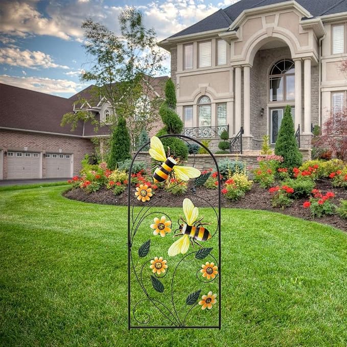 Garden Decor for Outside, YEAHOME 33 Inch Decorative Garden Stakes with Flowers Bees, Metal Spring Garden Decorations Yard Art for Outdoor Patio Yard Lawn Backyard
