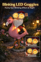 iStatue Solar Flamingo Gnome Garden Statue with Blinking LED Goggles, Funny Solar Garden Decor Outdoor Lawn Ornament Unique Birthday Gifts for Mom Women Dad Men (Multicolor)