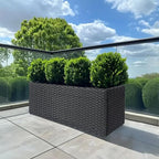 SUNNYPARK Black Rectangular Planter Box All-Weather PE Rattan Large Modern Planters with Removable Liner Indoor Outdoor Decorative Flower Pot for Patio, Balcony, Garden