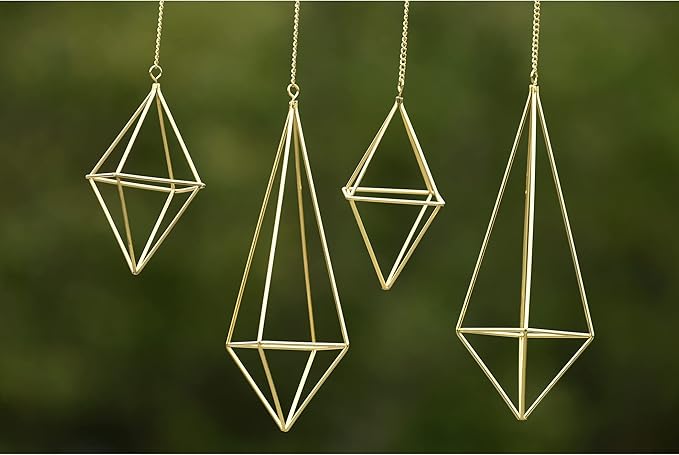 Air Plants Holders Hanging Airplants Hangers Himmeli Metal Wire 4Pcs Geometric Display Airfens Planter Frame 2 Sizes Tillandsia Holder with Chain and Hooks Decor for Home Office