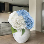 Coferset 4Pcs Hydrangea Artificial Flowers Lifelike Faux Hydrangea Real Touch Artificial Flowers for Outdoors Home Wedding Christmas Office Party Living Room Decoration,22inch(2 White+2 Baby Blue)