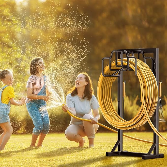 Skycarper Garden Hose Reel Holder Detachable Metal Water Hose Hanger Organizer Heavy Duty Free Standing Hose Stand,Bronze
