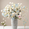 Alupssuc 16PCS Faux Silk Pompon Mums Artificial Flowers with Eucalyptus, Fake Chrysanthemum Floral for DIY Vase Arrangement, Long Stem Dining Table Centerpiece Home Decor, White