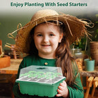 Sfee 10 Pack Seed Starter Tray Kit, 120 Cells Seedling Starter Trays with Humidity Dome and Base Greenhouse Growing Trays, Reusable Seed Germination Seedling Tray with Garden Tools Labels (Green)