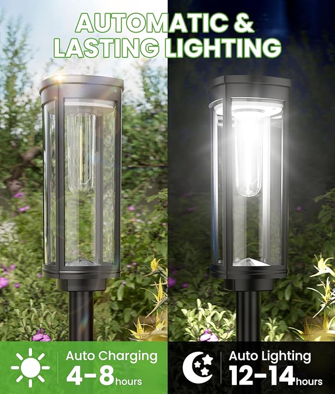 BITPOTT Bright Solar Pathway Lights, 2 Pack Solar Lights Outdoor Waterproof IP65, Auto On/Off Pathway Landscape Lighting, Outdoor Light for Yard Garden Walkway Landscape Lawn Patio Lighting