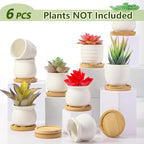 Remerry 2.5 Inch Mini Succulent Pots with Bamboo Tray White Ceramic Pots Color Your Own DIY Small Planters Containers for Flower Cactus with Drainage Hole for Plant Lover