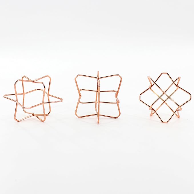 5Pcs Metal Air Plants Hanging Holders and Stands Set (2 Wall Hangers with Chains + 3 Table Stands), Rose Gold Geometric Home Decor for Windows/Wedding, 2.75 Inch Rust-Resistant Display Rack
