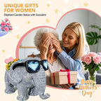 Solar Garden Outdoor Statues Elephant with Succulent and LED Lights –Outdoor Decor Ornament for Patio, Backyard, or Lawn – Gifts for Mom Grandma(9.06" D x 5.31" W x 5.71" H)