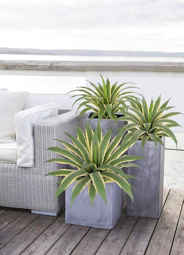 Hollyone Large Artificial Agave Plants 16.9" Tall Fake Agave Plant in Black Pot with Real Stone Pebbles Faux Succulent Aloe Tropical Plants Potted for Indoor Outdoor Home Patio Garden Decor