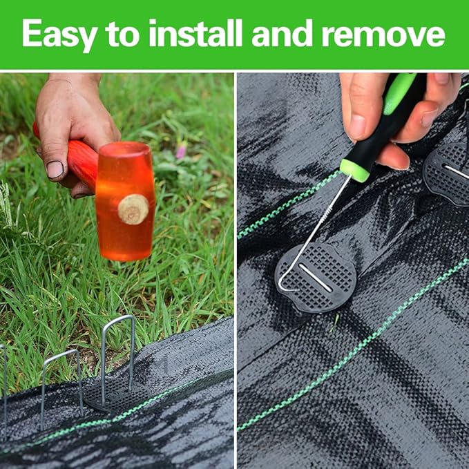 Bakulyor 150Pcs Landscape Staples + 150Pcs Gasket, 6 Inch Garden Stakes Staples 11 Gauge U Shaped Galvanized Lawn Landscape Pins, Heavy Duty Yard Ground Pin for Weed Barrier Sod Fabric Decorations