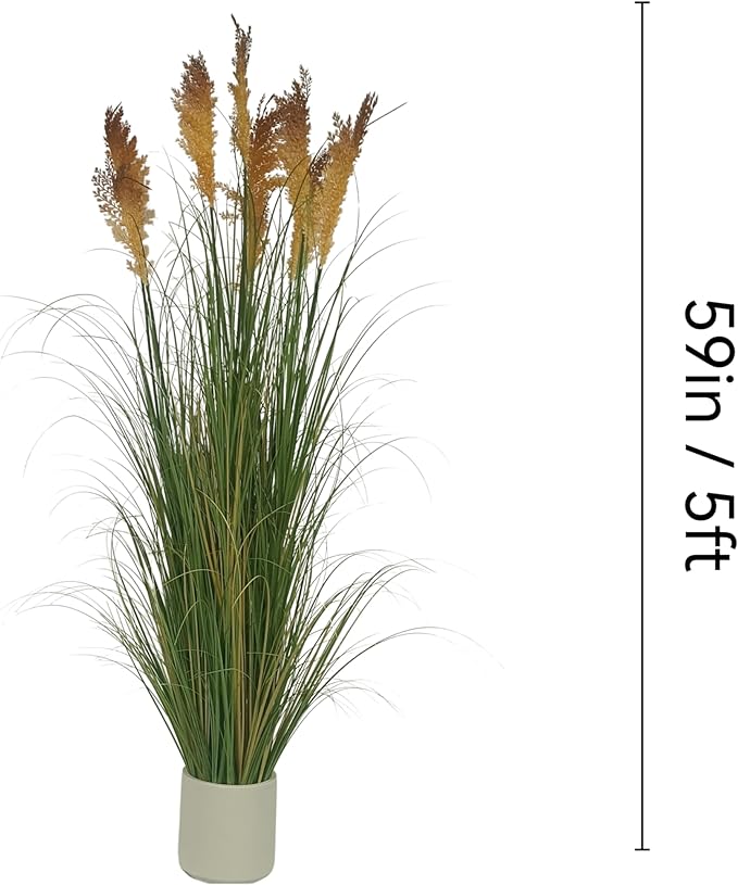 57" (4.8ft,2Pack) Pampas Grass Potted Plants,Artificial Tall Grass Faux Plants Fake Grass, Faux Pampas Grass Home Decor As Plant Room Decor Floor Plants