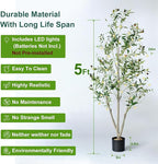 Olive Trees Artificial Indoor, 5FT Tall Faux Olive Tree with Moss and Planter, Artificial Plants Indoor with Natural Wood Trunk and Lifelike Fruits, Fake Tree for Home Office Living Room Decor
