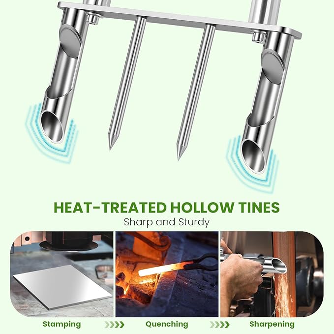 Manual Core Aerator Lawn Tool -2 Half-Open Hollow Slot Tines and 2 Spike Heavy Duty Grass Aeration Tool，Semi-Assembled Lawn Aerator for Lawn、Yard Plug Aerator for Lawn Care Compacted Soil-Orange