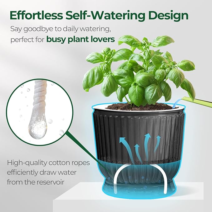 T4U 4 Inch Self Watering Plant Pot, 4 Pack Self Watering Pots, Small Self Watering Planter with Reservoir for Indoor Plants, African Violets (4 Pack 4" Pots, Translucent Gray)