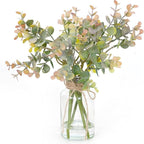 Muhanjia Artificial Eucalyptus Stems in Glass Vase with Faux Water,6Pcs Grey-Orange Fake Plant for Centerpiece (Grey-Orange Eucalyptus)