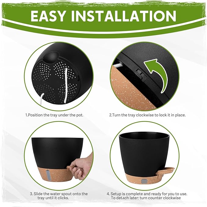 Self-Watering Pots for Indoor Plants with Visible Water Window,5/6/6.5/8/10 Inch Outdoor Flower Pots with Drainage Holes & Reservoir for Patio, Home Decor (Black)