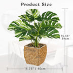 Briful Fake Plants Potted Variegated Monstera Artificial Plants Indoor Realistic Greenery Faux Plants in Square Plastic Rattan Baskets for Home Decor Farmhouse Office Weddings