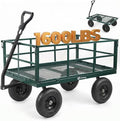 Sekey 1600 lbs Heavy Duty Steel Garden Cart for Farm & Construction, 12 Cu.Ft. Extra-Large Utility Wagon with Removable Sides, 2-in-1 Towable Handle, 13" Rubber Tires, Green