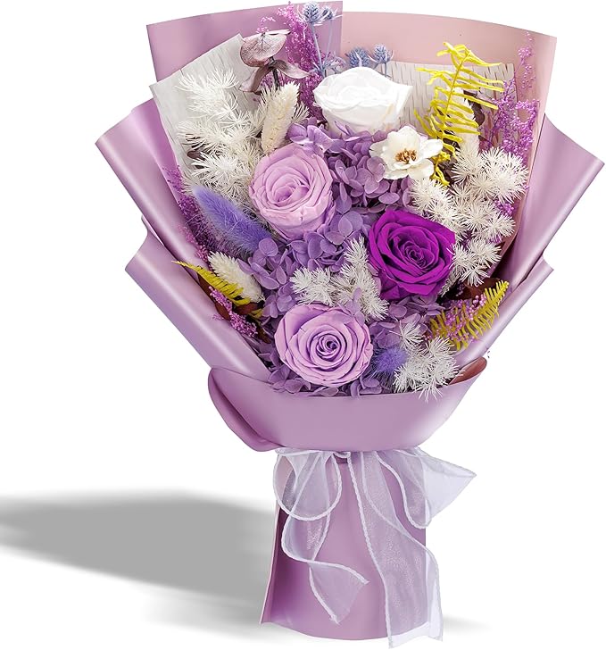 Bonsion Preserved Flowers Gifts for Women, Flower for Delivery, Light Purple Gifts fo Her, Preserved Roses Bouquets, Birthday Gifts for Grandma, Mothers Day Flowers for Wife