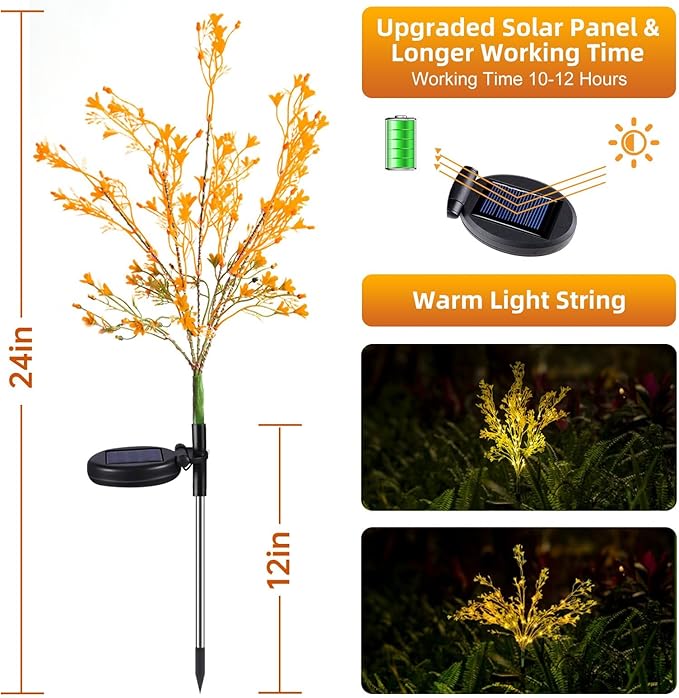 Neporal Solar Lights Outdoor Decorative 2PK, 7-Stems Golden Solar Flowers Outdoor Waterproof for Garden, Yard, Patio,Flower Pots - Gardening Gifts for Women