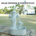Metal Fire Hydrant Solar Water Fountain with Backup Battery,Solar Powered Water Fountain Outdoor,Solar Fountain Bird Bath for Garden, Patio & Yard Decor,Working at Night for at Least 6 Hours (White)