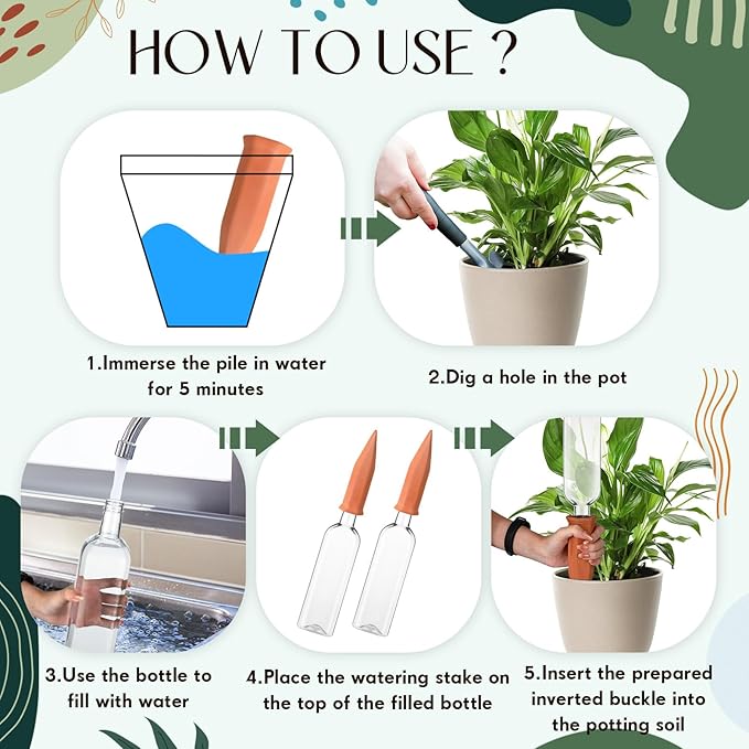 Dandat 32 Pcs 34oz Plant Watering Devices Include Terracotta Self Watering Spikes with 1000ml Plastic Bottles Slow Release Vacation Insert Automatic Plant Waterer Self Water Planter for Garden