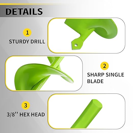 3" x 24" Garden Auger Drill Bit for Planting and Post Hole Digging - Upgraded Spiral Design, Solid Shaft - Hex Driver Drill Compatible