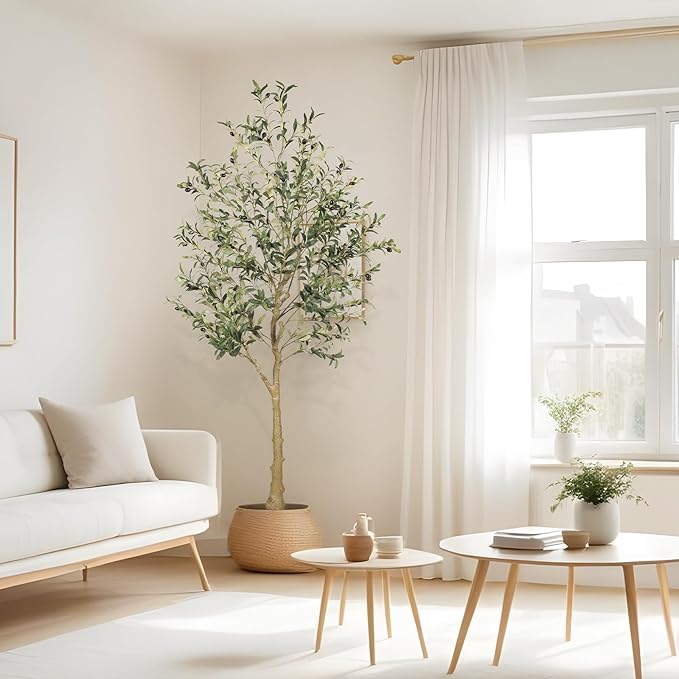 FEELEAD 6ft Faux Olive Tree – Tall Artificial Olive Tree with Natural Trunk, Fake Olive Tree Indoor Decor, Olive Plant Artificial Indoor for Home and Office