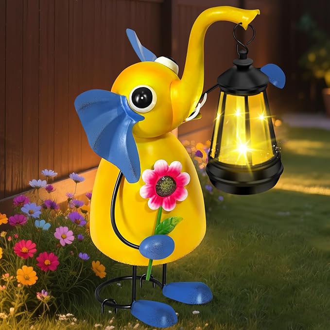 Solar Outdoor Garden Decor Elephant Statue Lights, 14" Metal Elephant with Solar Garden Lights for Outdoor, Yard, Patio Decor, Unique Birthday Gifts for Women Mom Grandma Cute Housewarming Gifts