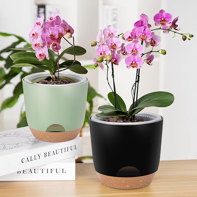 7.2 Inch Self Watering Orchid Pots for Indoor Plants,Macetas para Orqudeas,Flower Pots for Indoor Plants with Holes（Black）