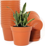 WOUSIWER 16 Pack 6 inch Plastic Planters, Plastic Indoor Planter Flower Pots, Heavy Duty and Stylish 6 Inch Plant Pots for Indoor Plants with Drainage Holes and Tray for Plants, Flowers, Terracotta