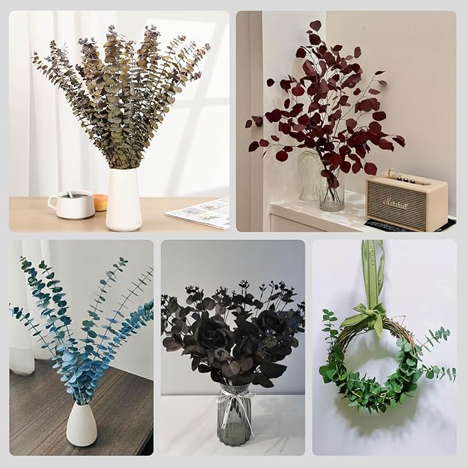 Tavkite 16 Pcs Dried Eucalyptus Stems, 17'' Natural Fresh Eucalyptus Leaves Branches Hanging for Shower, Preserved Real Yellow Plant Live for Home SPA Wall Bathroom Wedding Party Vase Decor