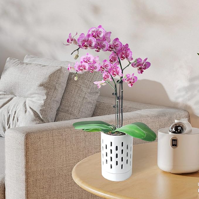 Orchid Pots with Holes,4 Inch Ceramic Orchid Pot for Repotting, Plant Pot for Repotting Orchids and Other Flowers - Indoor/Outdoor White